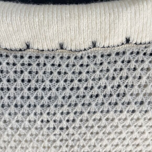 Corean Open Stitch Knit Polo Sweater Contrast Scallop Hem M - Picture 5 of 8